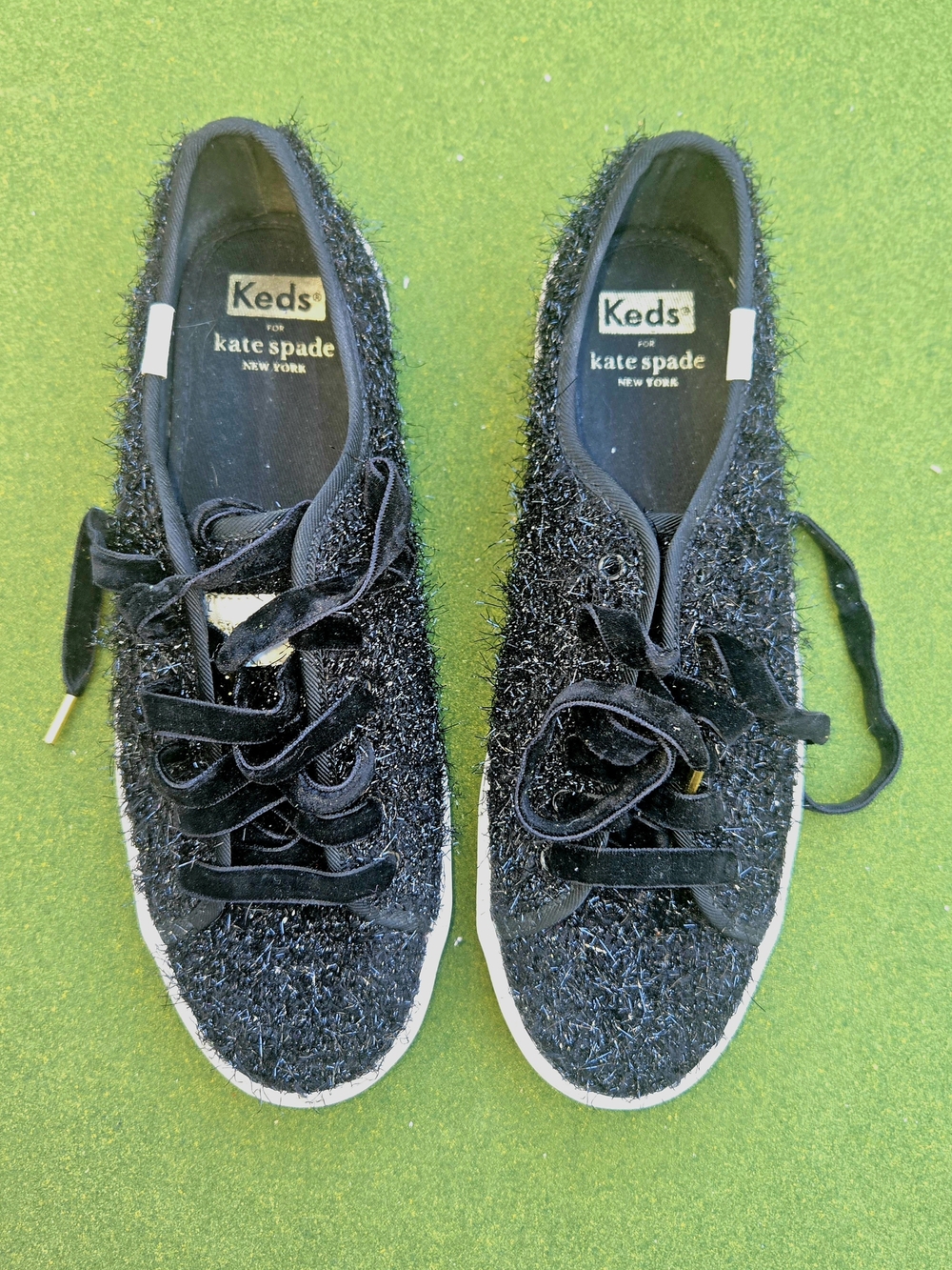 KEDS Kate Spade Anthropologie 6½ Kickstart Black Sparkle Tinsel Fuzzy SPARKLE - Picture 10 of 16
